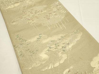 平和屋着物◎六通柄袋帯　笹竹文　金糸　正絹　逸品　DABC9832qp