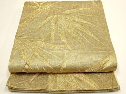 平和屋着物◎六通柄袋帯 笹竹文 金糸 正絹 逸品 DABC9834qp