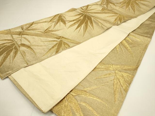 平和屋着物◎六通柄袋帯 笹竹文 金糸 正絹 逸品 DABC9834qp