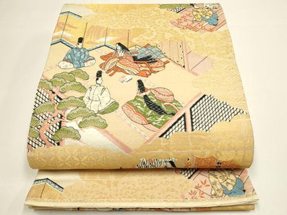 平和屋着物◎六通柄袋帯 唐織 平安人物文 金糸 正絹 逸品 DABC9835qp