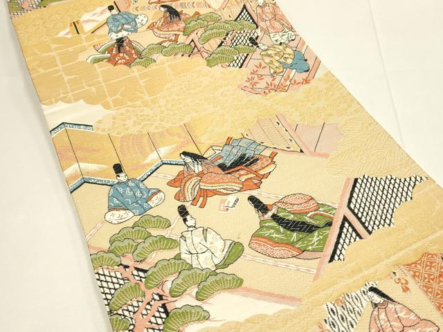 平和屋着物◎六通柄袋帯 唐織 平安人物文 金糸 正絹 逸品 DABC9835qp