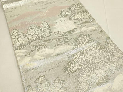 平和屋着物◎佐賀錦 六通柄袋帯 風景文 銀糸 正絹 逸品 DABC9836qp
