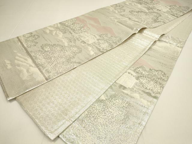 平和屋着物◎佐賀錦 六通柄袋帯 風景文 銀糸 正絹 逸品 DABC9836qp