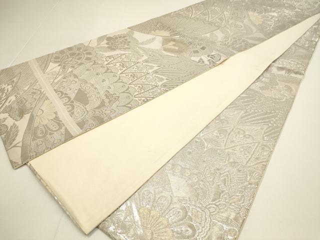 平和屋着物◎六通柄袋帯 檜扇に蝶文様 銀糸 正絹 逸品 DABC9838qp
