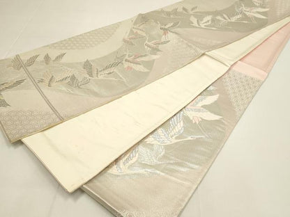 平和屋着物◎六通柄袋帯 飛鶴文 銀糸 正絹 逸品 DABC9839qp