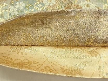 平和屋着物◎両方向 全通柄袋帯 唐織 扇絵色紙草花文 六歌仙色紙文 金糸 正絹 逸品 DABC9850qp