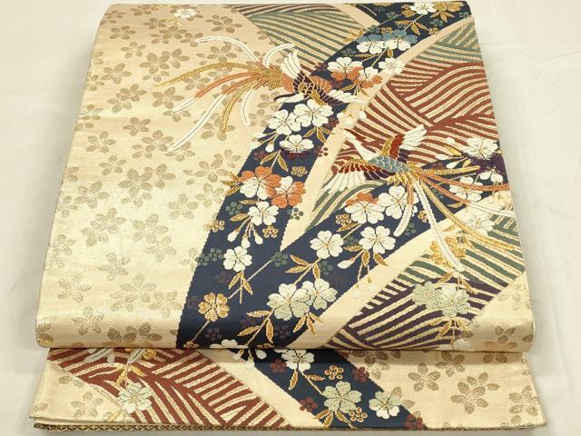 平和屋着物◎六通柄袋帯 唐織 花鳥文 金糸 正絹 逸品 DABC9851qp