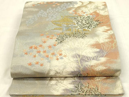 平和屋着物◎六通柄袋帯 風景文 金糸 正絹 逸品 DABC9852qp
