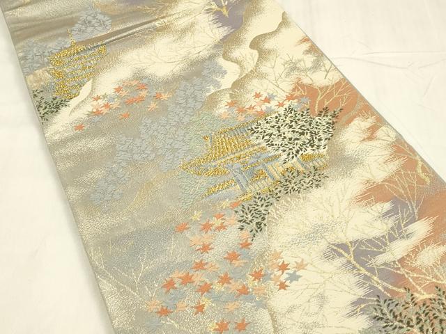 平和屋着物◎六通柄袋帯 風景文 金糸 正絹 逸品 DABC9852qp