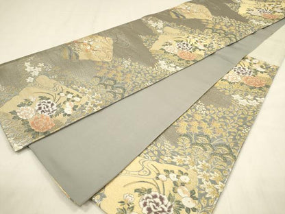 平和屋着物◎六通柄袋帯　破れ色紙花文　金糸　正絹　逸品　DABC9855qp