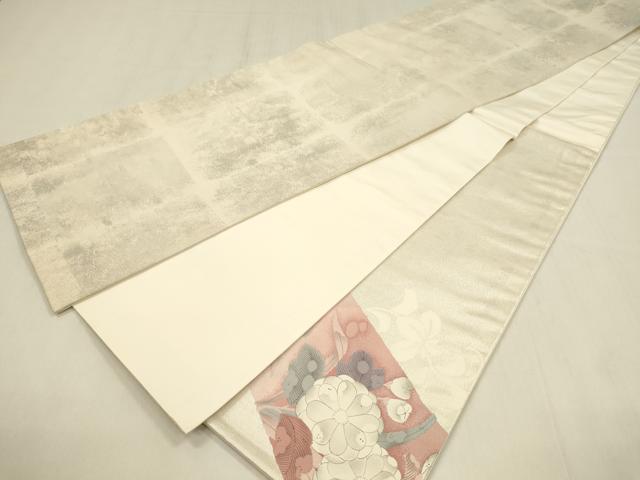 平和屋着物◎太鼓柄袋帯　草花文　引箔　正絹　逸品　DABC9881qp