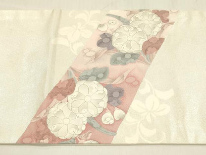 平和屋着物◎太鼓柄袋帯　草花文　引箔　正絹　逸品　DABC9881qp