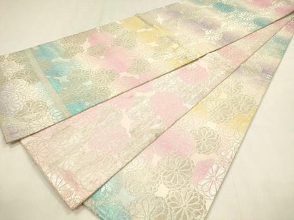 平和屋着物◎全通柄袋帯　花尽くし　金銀糸　正絹　逸品　DABC9884qp