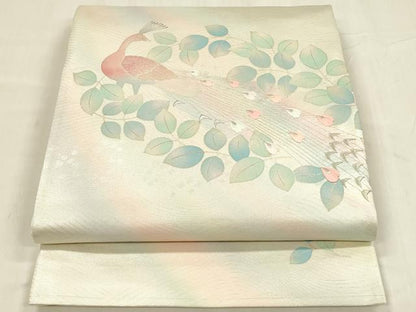 平和屋着物◎六通柄袋帯　刺繍　孔雀文　金銀彩　正絹　逸品　DABC9890qp