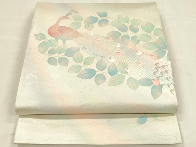 平和屋着物◎六通柄袋帯　刺繍　孔雀文　金銀彩　正絹　逸品　DABC9890qp