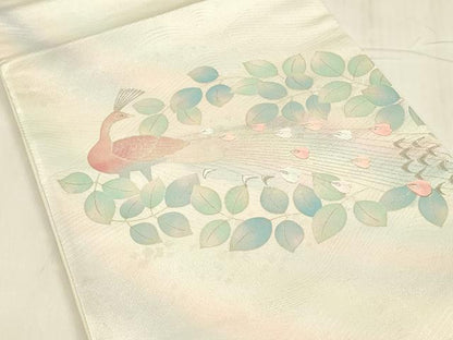 平和屋着物◎六通柄袋帯　刺繍　孔雀文　金銀彩　正絹　逸品　DABC9890qp