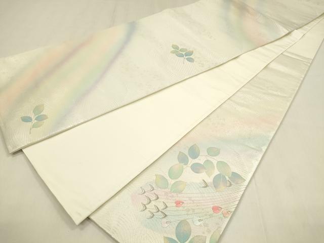 平和屋着物◎六通柄袋帯　刺繍　孔雀文　金銀彩　正絹　逸品　DABC9890qp