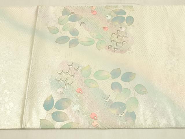 平和屋着物◎六通柄袋帯　刺繍　孔雀文　金銀彩　正絹　逸品　DABC9890qp