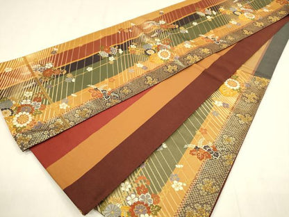 平和屋着物◎六通柄袋帯　唐織　花車文　金糸　正絹　逸品　DABC9892qp