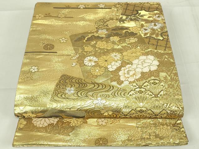 平和屋着物◎佐賀錦　六通柄袋帯　色紙重ね花文　金銀糸　正絹　逸品　DABC9897qp