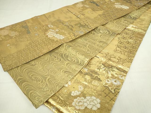 平和屋着物◎佐賀錦　六通柄袋帯　色紙重ね花文　金銀糸　正絹　逸品　DABC9897qp