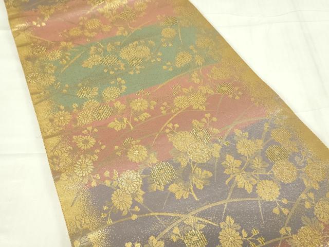 平和屋着物◎六通柄袋帯 優美菊花文 金糸 正絹 逸品 DABC9898qp