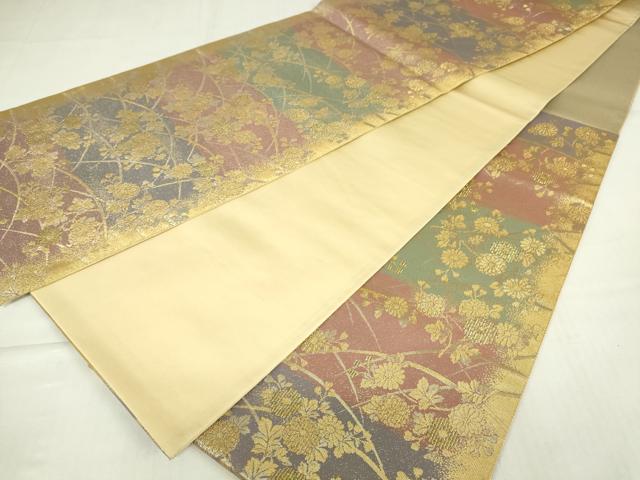 平和屋着物◎六通柄袋帯 優美菊花文 金糸 正絹 逸品 DABC9898qp