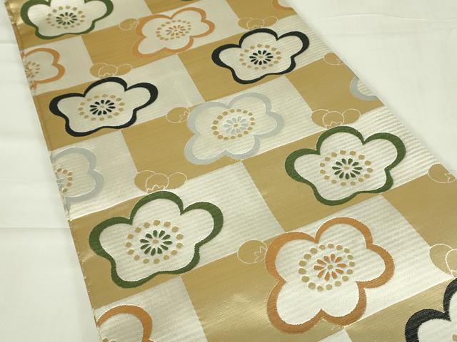 平和屋着物◎全通柄袋帯　唐織　舞梅文　金糸　正絹　逸品　DABC9902qp