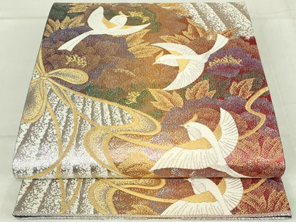 平和屋着物◎六通柄袋帯　花鳥文　金銀糸　正絹　逸品　DABC9904qp