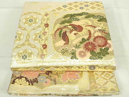 平和屋着物◎佐賀錦　六通柄袋帯　天井花鳥文　金糸　正絹　逸品　DABC9915qp
