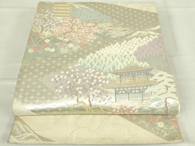 平和屋着物◎六通柄袋帯　風景文　金銀糸　正絹　逸品　DABC9916qp