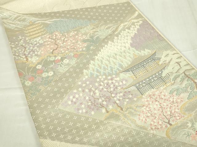 平和屋着物◎六通柄袋帯　風景文　金銀糸　正絹　逸品　DABC9916qp