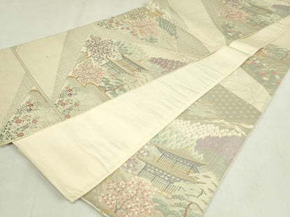 平和屋着物◎六通柄袋帯　風景文　金銀糸　正絹　逸品　DABC9916qp