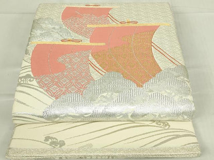 平和屋着物◎佐賀錦　太鼓柄袋帯　立波帆掛松文　金銀糸　逸品　DABC9926qp