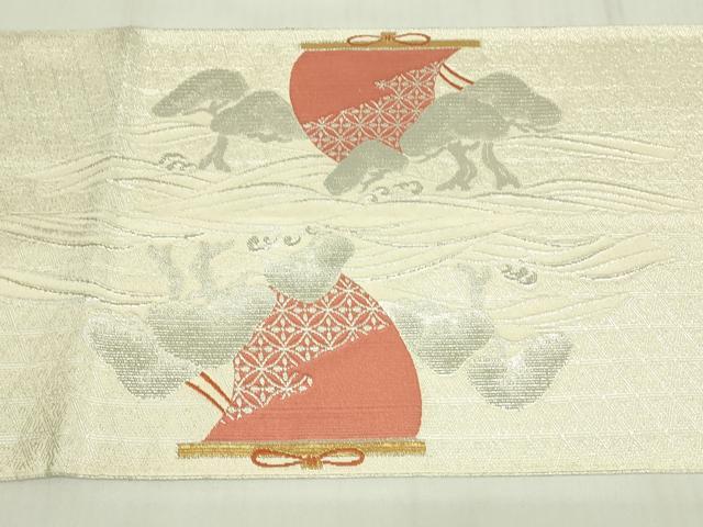 平和屋着物●太鼓柄袋帯　魚　休み鳥枝葉丸文　正絹　逸品　CABC5575hy 2408261132iyifb.jpg