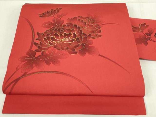 平和屋着物◎九寸名古屋帯　駒刺繍　乱菊　金彩　正絹　逸品　DABC9927qp