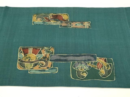 平和屋着物◎六通柄袋帯 作家物 紬地 ろうけつ染め 壁画文様 正絹 逸品 DABC9949qp