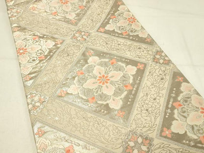 平和屋着物◎六通柄袋帯　花菱文　銀糸　正絹　逸品　DABC9963qp