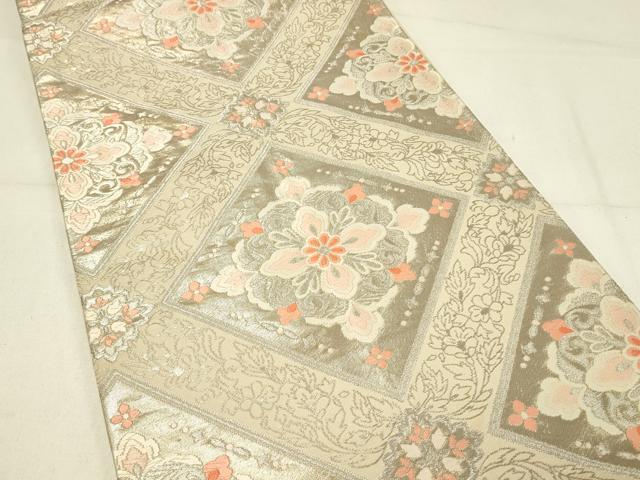 平和屋着物◎六通柄袋帯　花菱文　銀糸　正絹　逸品　DABC9963qp