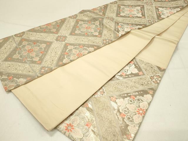 平和屋着物◎六通柄袋帯　花菱文　銀糸　正絹　逸品　DABC9963qp