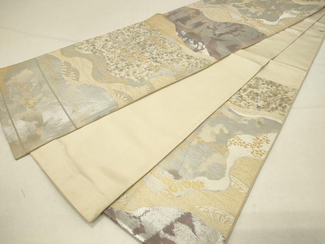 平和屋着物◎六通柄袋帯 流水片輪車花文 金銀糸 正絹 逸品 DABC9966qp