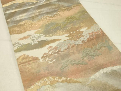 平和屋着物◎西陣 服部織物謹製 六通柄袋帯 こはく錦 風景文 金銀糸 手工芸 正絹 逸品 DABC9968qp