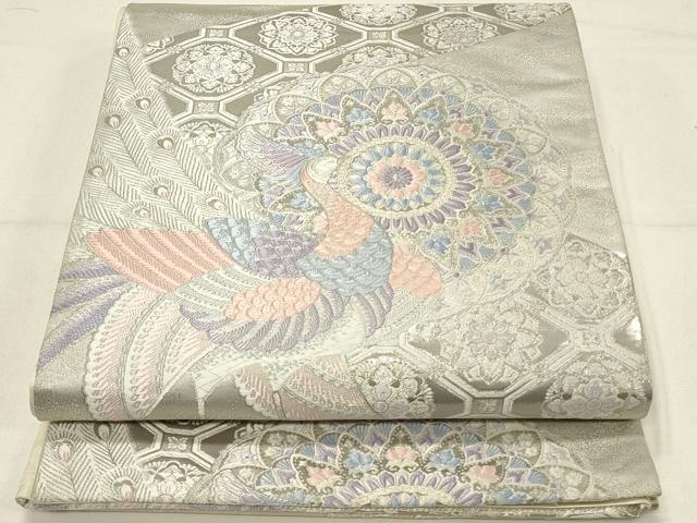 平和屋着物◎六通柄袋帯 唐織 九百錦 孔雀花文 プラチナ箔 正絹 逸品 DABC9970qp