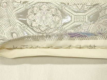 平和屋着物◎六通柄袋帯 唐織 九百錦 孔雀花文 プラチナ箔 正絹 逸品 DABC9970qp