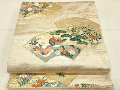 平和屋着物◎六通柄袋帯　唐織　道長地紙花鳥文　金糸　正絹　逸品　DABC9977qp