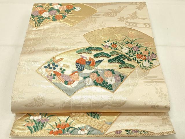 平和屋着物◎六通柄袋帯　唐織　道長地紙花鳥文　金糸　正絹　逸品　DABC9977qp