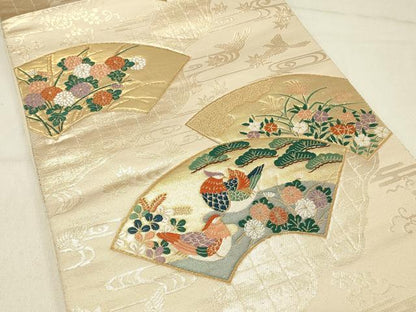 平和屋着物◎六通柄袋帯　唐織　道長地紙花鳥文　金糸　正絹　逸品　DABC9977qp