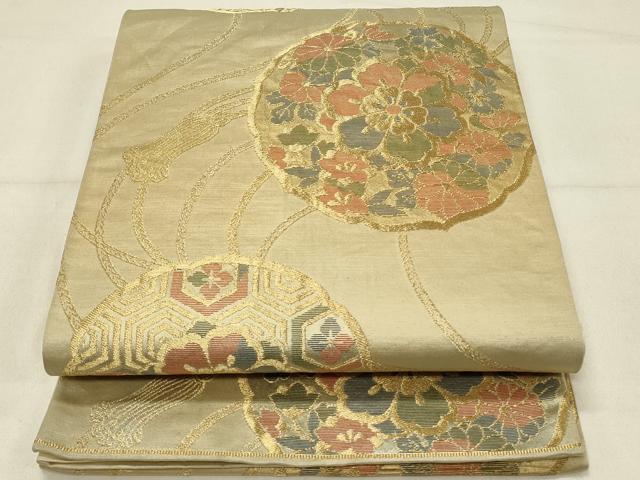 平和屋着物◎六通柄袋帯　鏡裏文　金糸　正絹　逸品　DABC9979qp