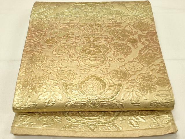 平和屋着物◎六通柄袋帯　ふくれ織　花菱文　金糸　正絹　逸品　DABC9980qp