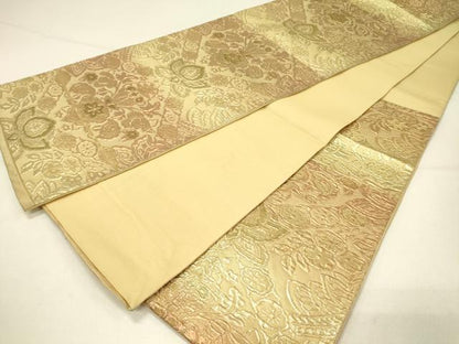 平和屋着物◎六通柄袋帯　ふくれ織　花菱文　金糸　正絹　逸品　DABC9980qp